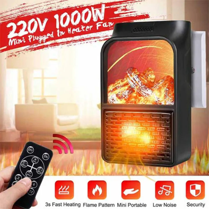1000W Portable Electric Room Heater – Plug-In Flame Effect Heater with Remote Control