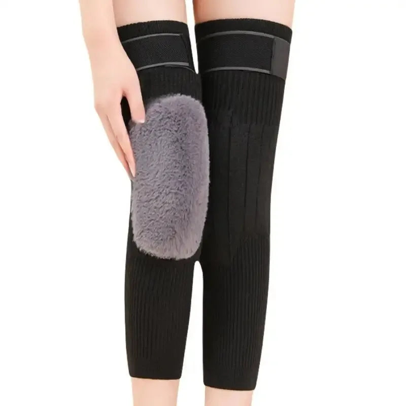 Thermal Knee Warmers with Adjustable Straps (1 Pair) – Fleece & Wool Knee Pads for Men & Women, Medical Support & Pain Relief