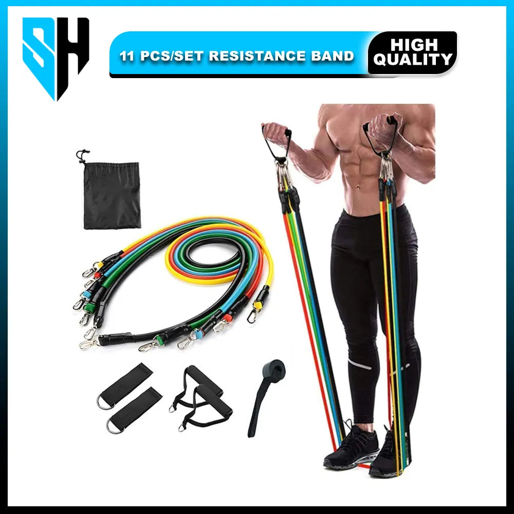 11-Piece Resistance Band Set – Latex Exercise Bands with Handles, Door Anchor & Ankle Straps