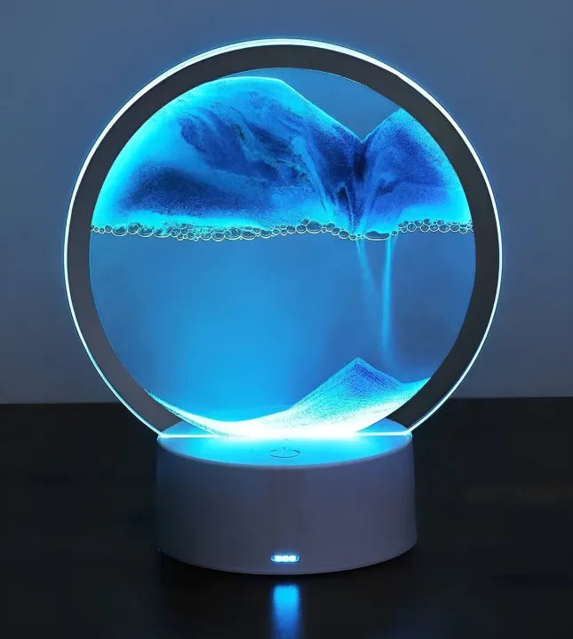 RGB 16-Color Moving Sand Art Lamp – 3D Sandscape Hourglass with Metal Stand for Home Décor