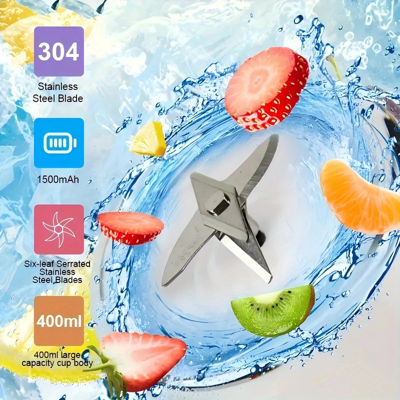 USB Rechargeable Portable Mini Blender – 400ml Personal Juicer with 6 Blades