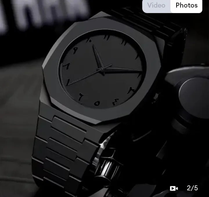 Black Arabic Aura Watch | Elegant Luxury Unisex Design | Stylish Fashion Wristwatch