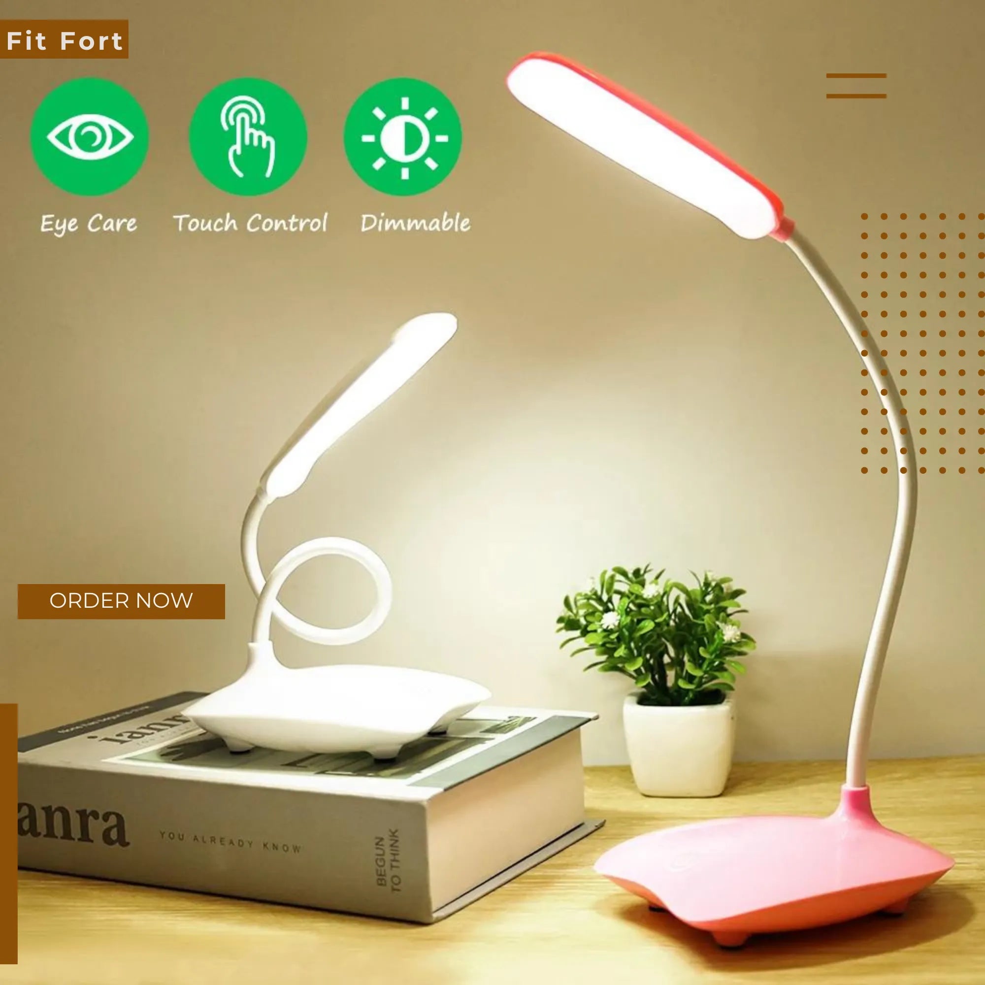 Portable 360° Adjustable LED Desk Lamp – USB Rechargeable Dimmable Study Light with Eye Protection & Foldable Design