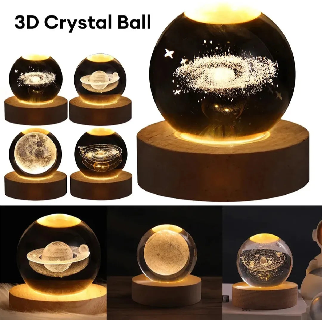 USB LED Night Light – Galaxy Crystal Ball Lamp, 3D Planet Moon Lamp for Festival Gifts & Home Decoration Table Lamps