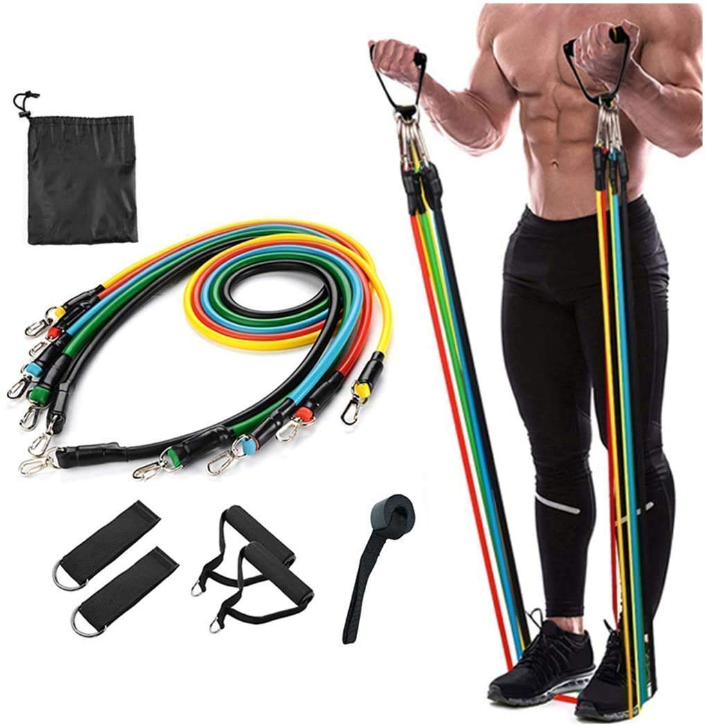 11-Piece Resistance Band Set – Latex Exercise Bands with Handles, Door Anchor & Ankle Straps