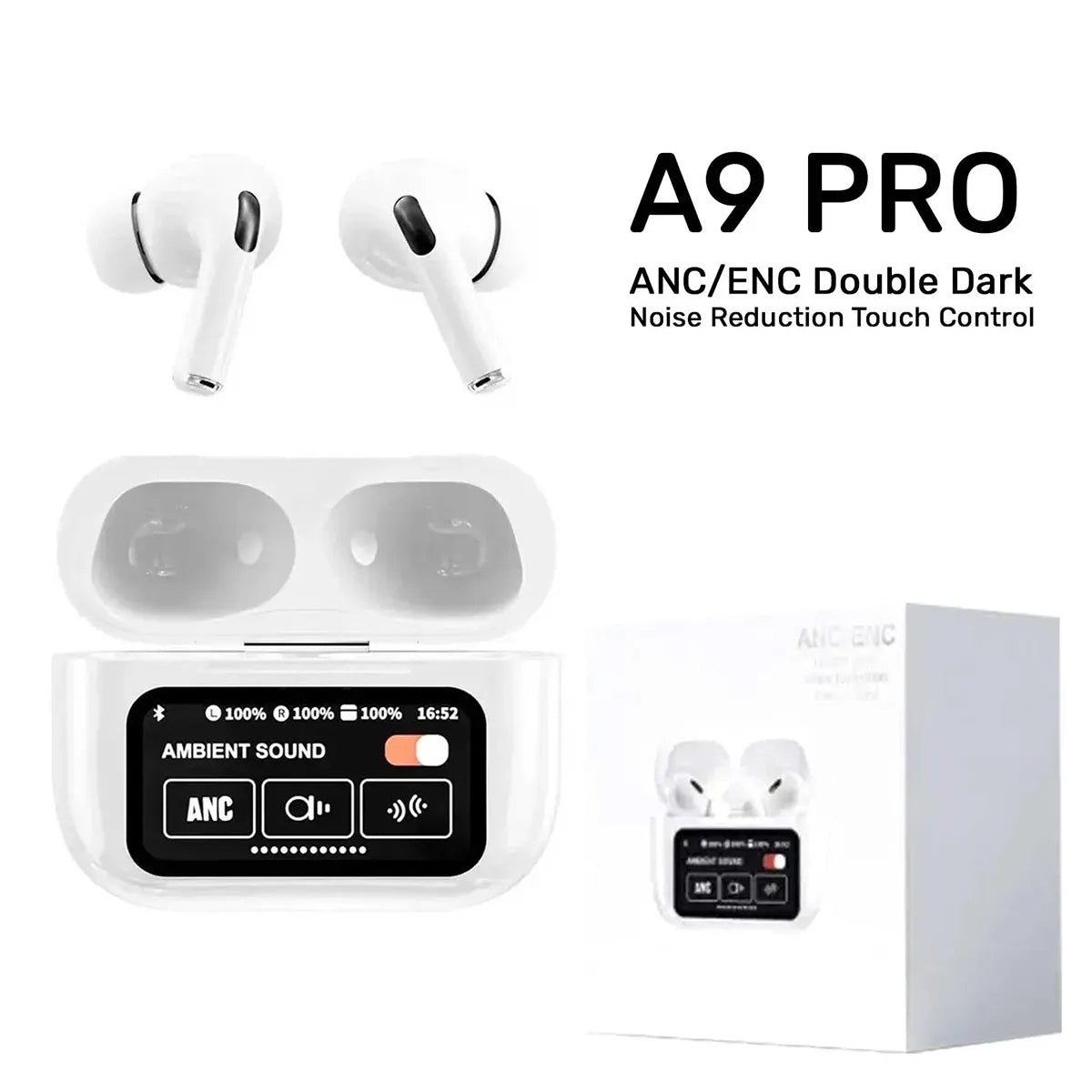 A9 Bluetooth Wireless Earbuds – Dual Noise Cancellation, Battery Display & Touch Control with Deep Bass Sound